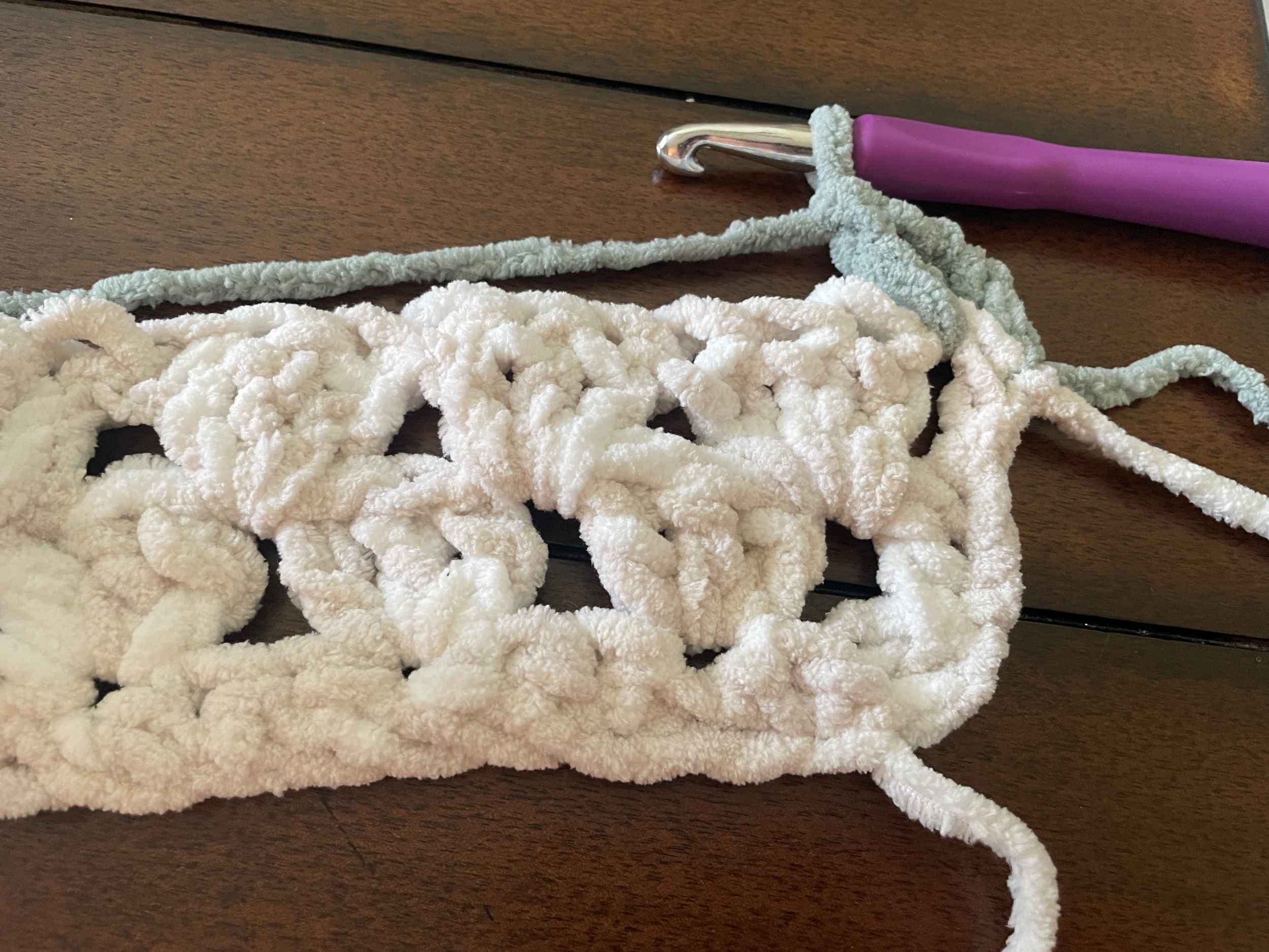 Color B Chain 3 and first Double Crochet